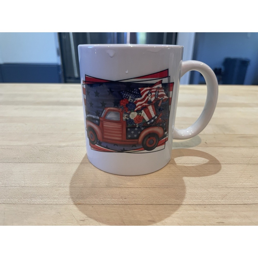 Cricut Patriotic Mug Red Truck With American Flag 12 Oz